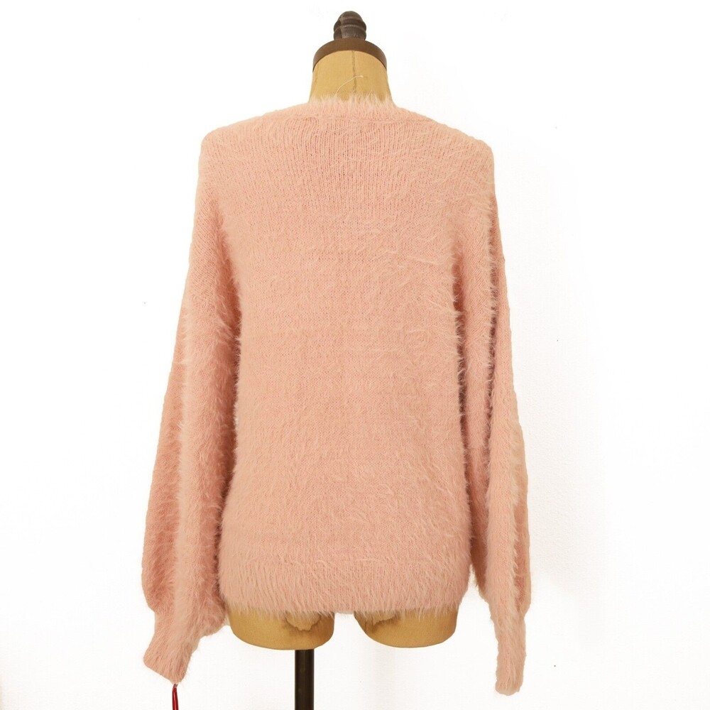 London Kaye Faux Fur Sweater XS Shaggy Pink Long Sleeve Top Scoop Neck NWT B86 - Picture 3 of 5